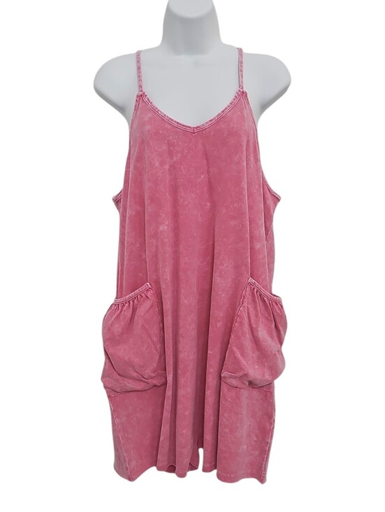 Zenana Outfitters Pants - Zenana Red Washed Tank Romper Dress Size L Cotton Pockets New